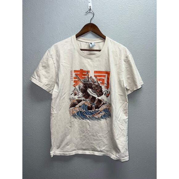 Dragon Shirt Sushi Dragons Threads Graphic Food Japanese Light Brown Tee Large - Picture 1 of 8